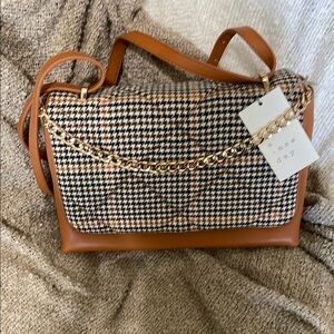 Brown Houndstooth Chain Shoulder Bag